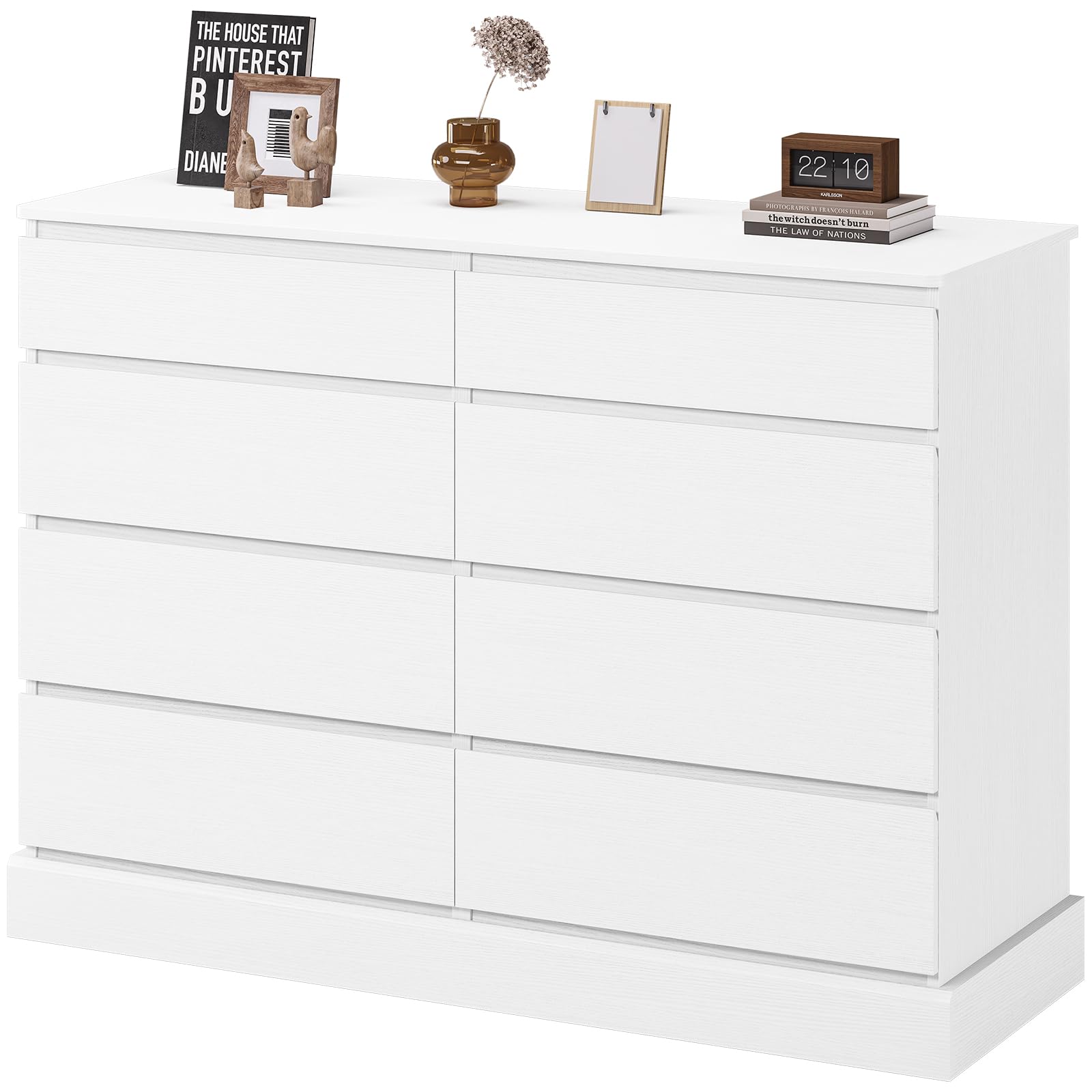 DICTAC 8 Drawers Dresser for Bedroom, White Large Chest of Drawers, Long Modern Double Dressers, Big Clothing Storage Organizer Closet with Ample Space, 51.6''L x 15.7''D x 37.7''H