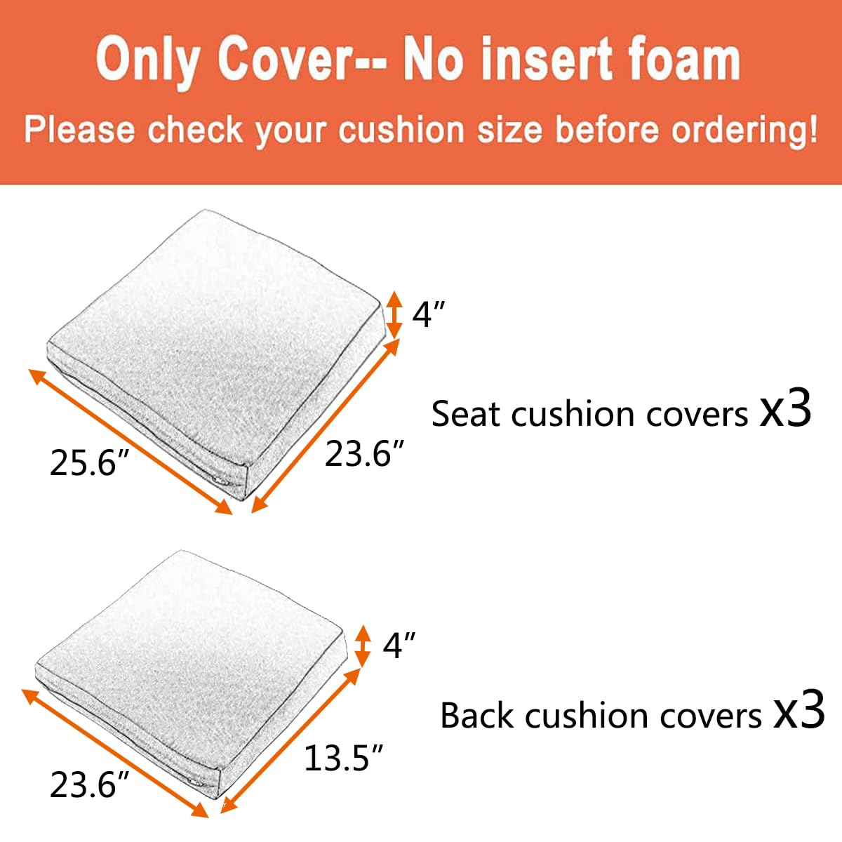 Oslimea 6p Patio Cushion Covers Outdoor Patio Cushions Covers Replacement Waterproof with Zipper for 3 Seat Patio Furniture Set, Slipcovers for Outdoor Cushions, Covers Only, Sand