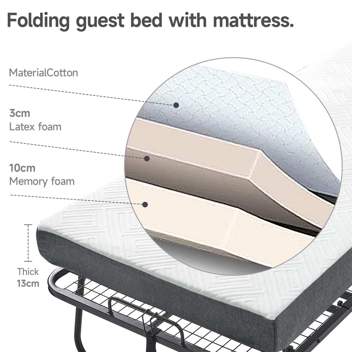 Folding Bed, (with 5.2" Thick Memory Foam Mattress), 79 * 35inch, Portable Foldable Adult with Mattress for Guest use, Metal Folding Frame, Reinforced Metal mesh, can Hold up to 550 lbs (Tau-ZDD)