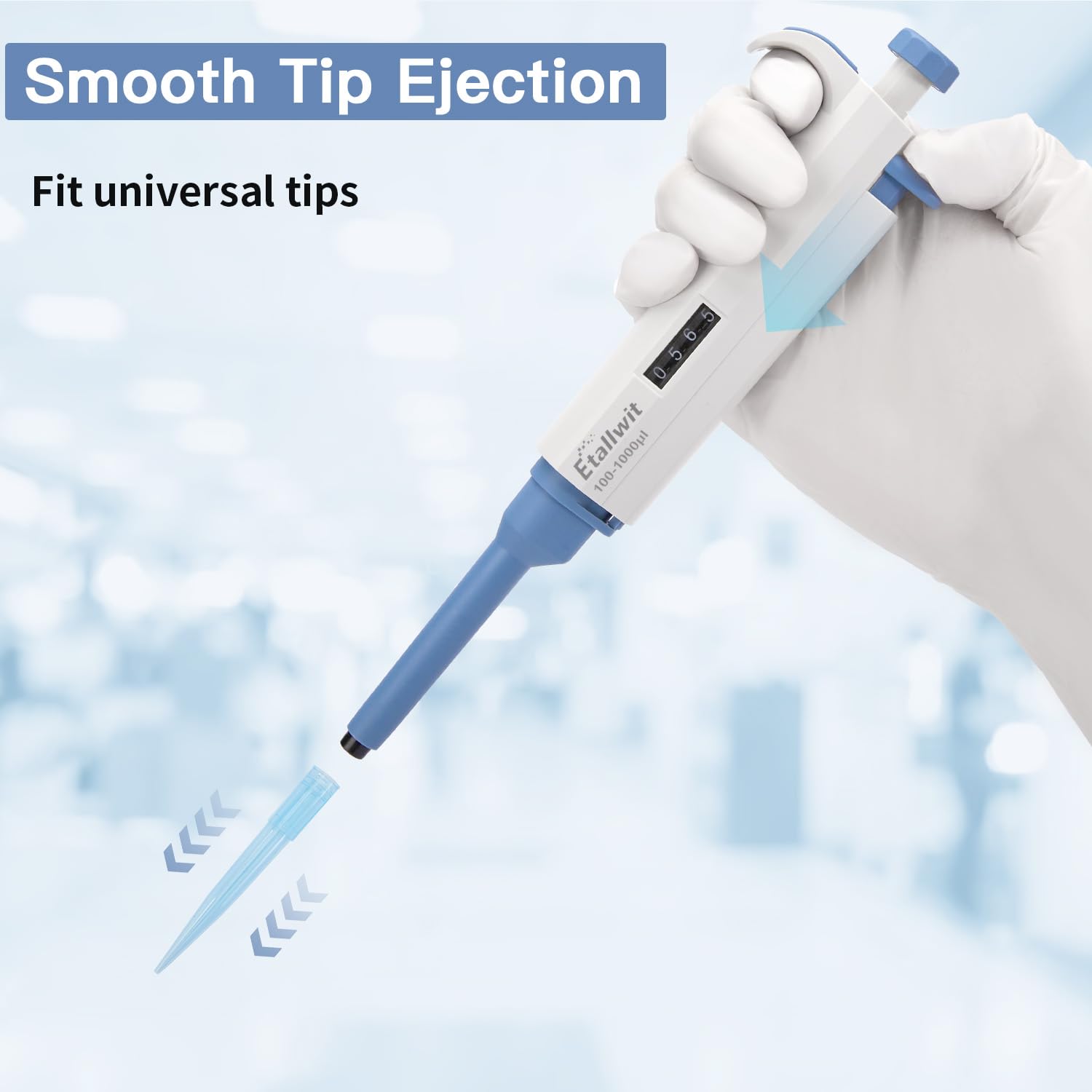 Etallwit Single Channel Pipette with Adjustable Variable Volume, High Accurate Manual Micropipette for Lab, 1000-5000ul