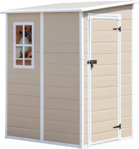 cdcasa 5x4 ft resin storage shed, waterproof sheds & outdoor storage with floor & window & lockable door, tool shed for garden, patio, backyard