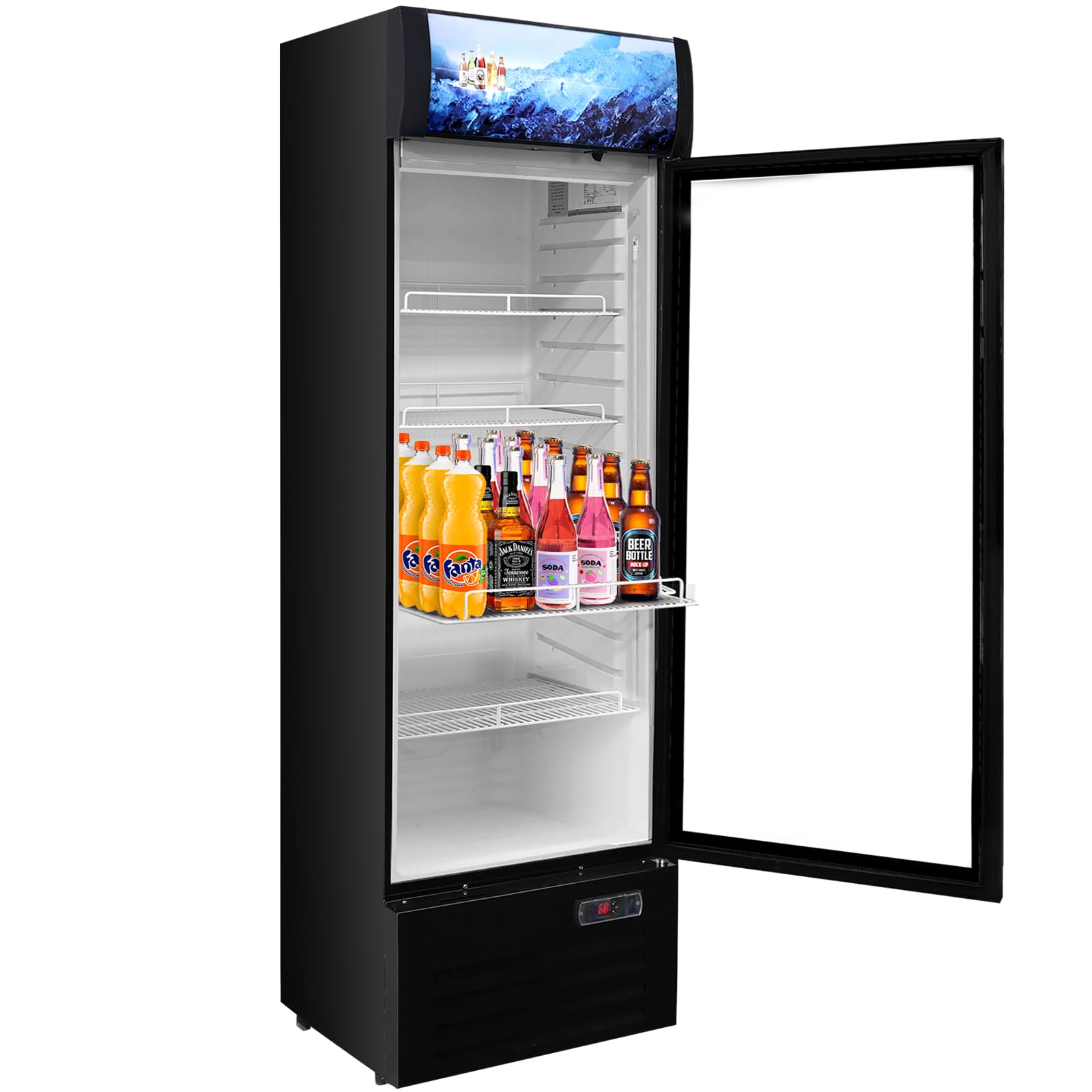 Bluelinecool 12.5 cu.ft Commercial Refrigerators with 1 Glass Door, Beverage Fridge with LED Light Display Upright Merchandiser, Drink Cooler with 4 Adjustable Shelves Black ETL Approved