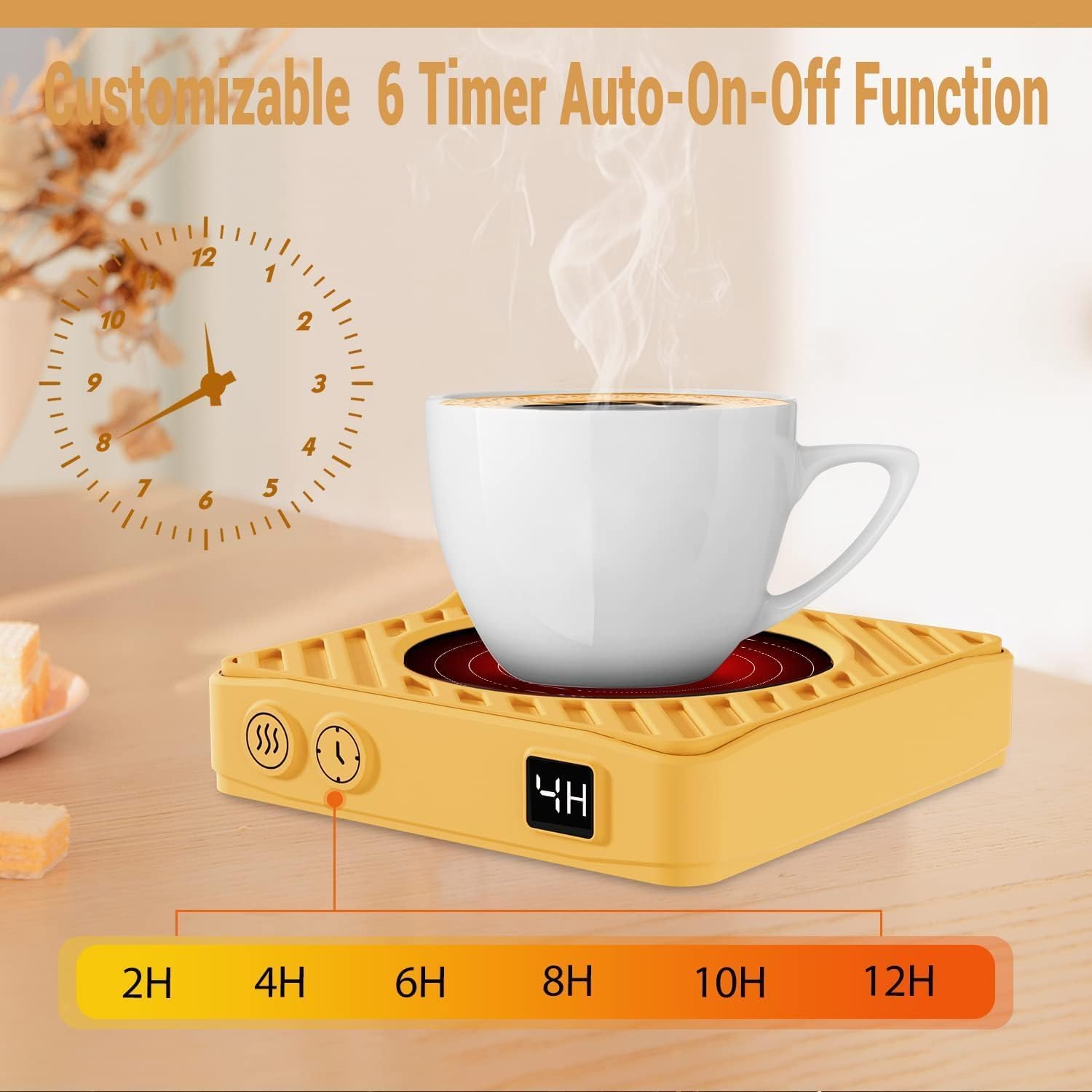 Coffee Warmer with Digital Display, 2-12Hrs Auto-Shut Off Coffee Warmer for Desk, Mug Warmer, Coffee Mug Warmer with 3-Temp Settings, Mug Warmer for Desk with Anti Scalding Silicone Pad