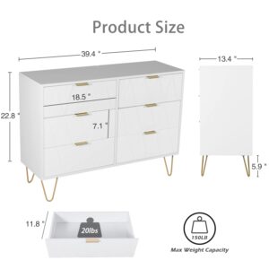 Anbuy 3 Pcs Bedroom Sets, 6 Drawer Dresser and Night Stand Sets for Bedroom, Two Drawers Nightstand Set of 2 & 6 Drawer Dresser Combo 3 Pieces (White)