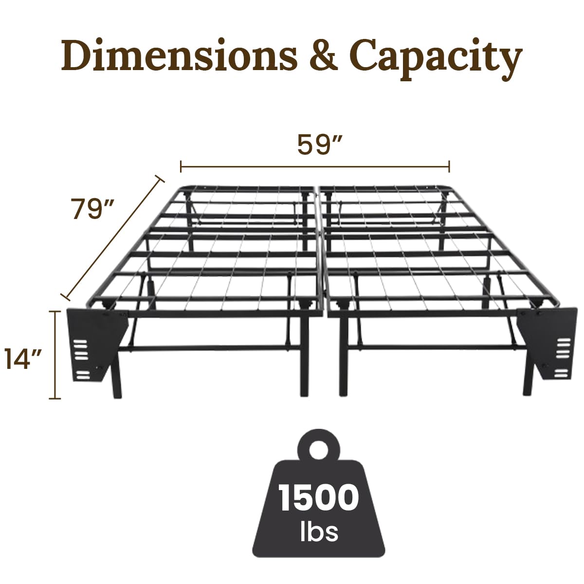 NATURE DEPOT Sturdy 14" Double Metal Bed Frame, Foldable, Attachable Headboard, Easy Assembly,Queen, Black