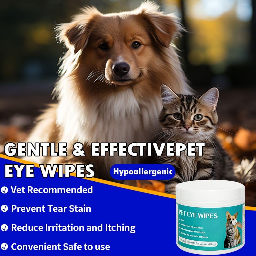 Generic Gentle Eyes Wipes for Dogs Cats, Pet Cleaning Grooming Deodorizing, Remove Tear Stain, Eye Debris, Discharge & Mucus Secretions, Textured Eye Wipes for Eyes, Wrinkle, Face - 100 pcs, 1 Box