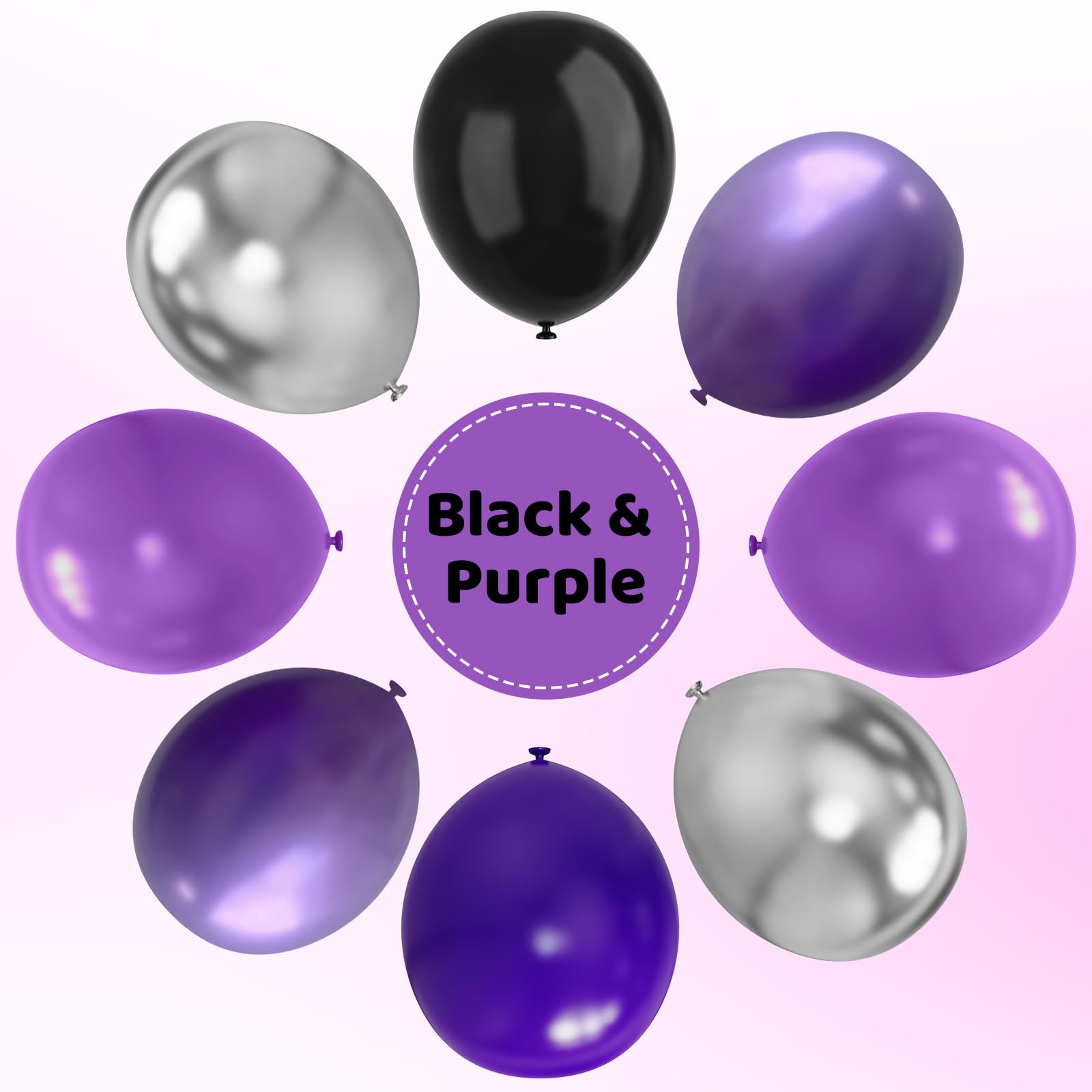 Purple and Black Balloons, 67pcs 12 Inch Purple Black Silver Latex Balloons for Girls Women Wednesday Birthday Graduation Bridal Shower Halloween Party Decorations