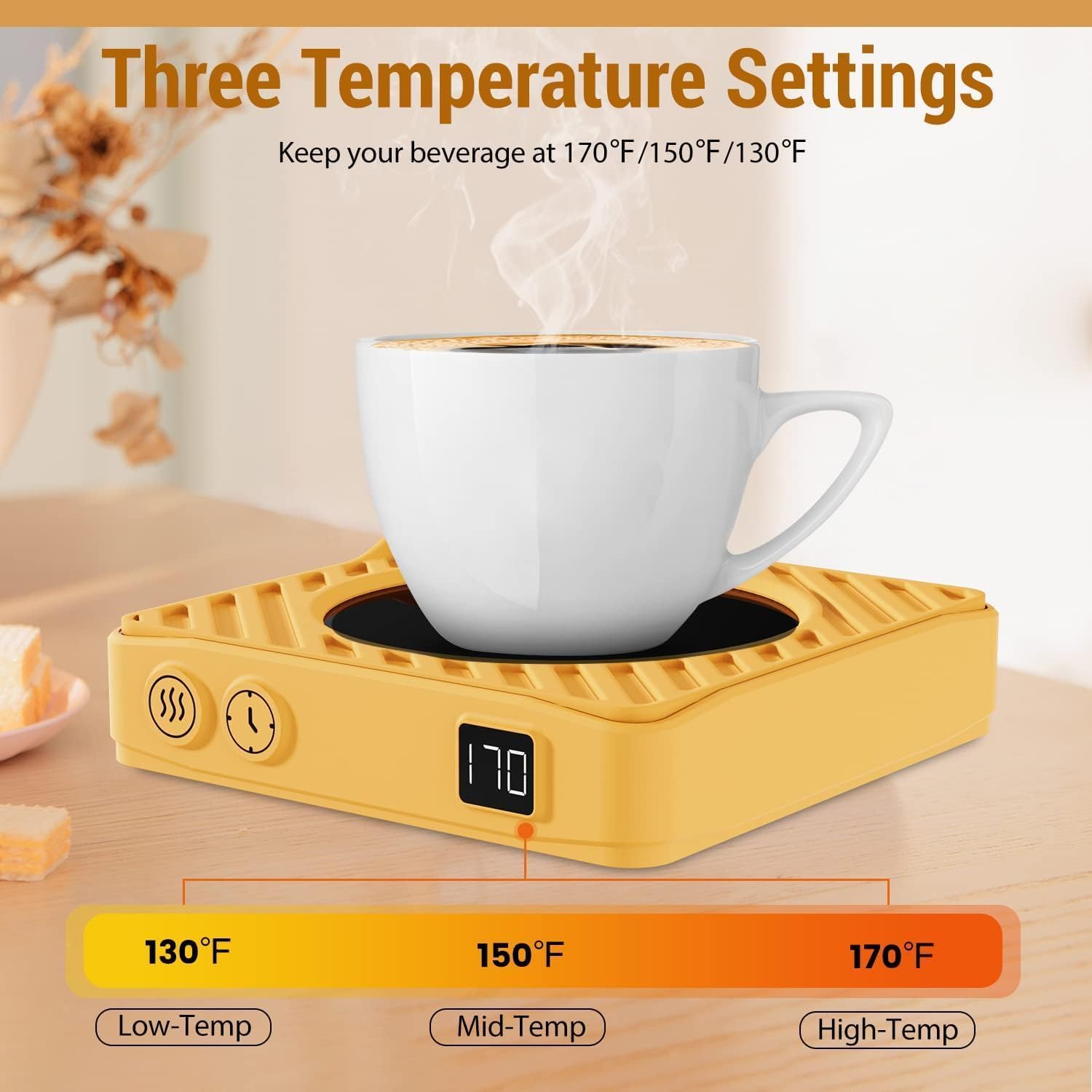 Coffee Warmer with Digital Display, 2-12Hrs Auto-Shut Off Coffee Warmer for Desk, Mug Warmer, Coffee Mug Warmer with 3-Temp Settings, Mug Warmer for Desk with Anti Scalding Silicone Pad