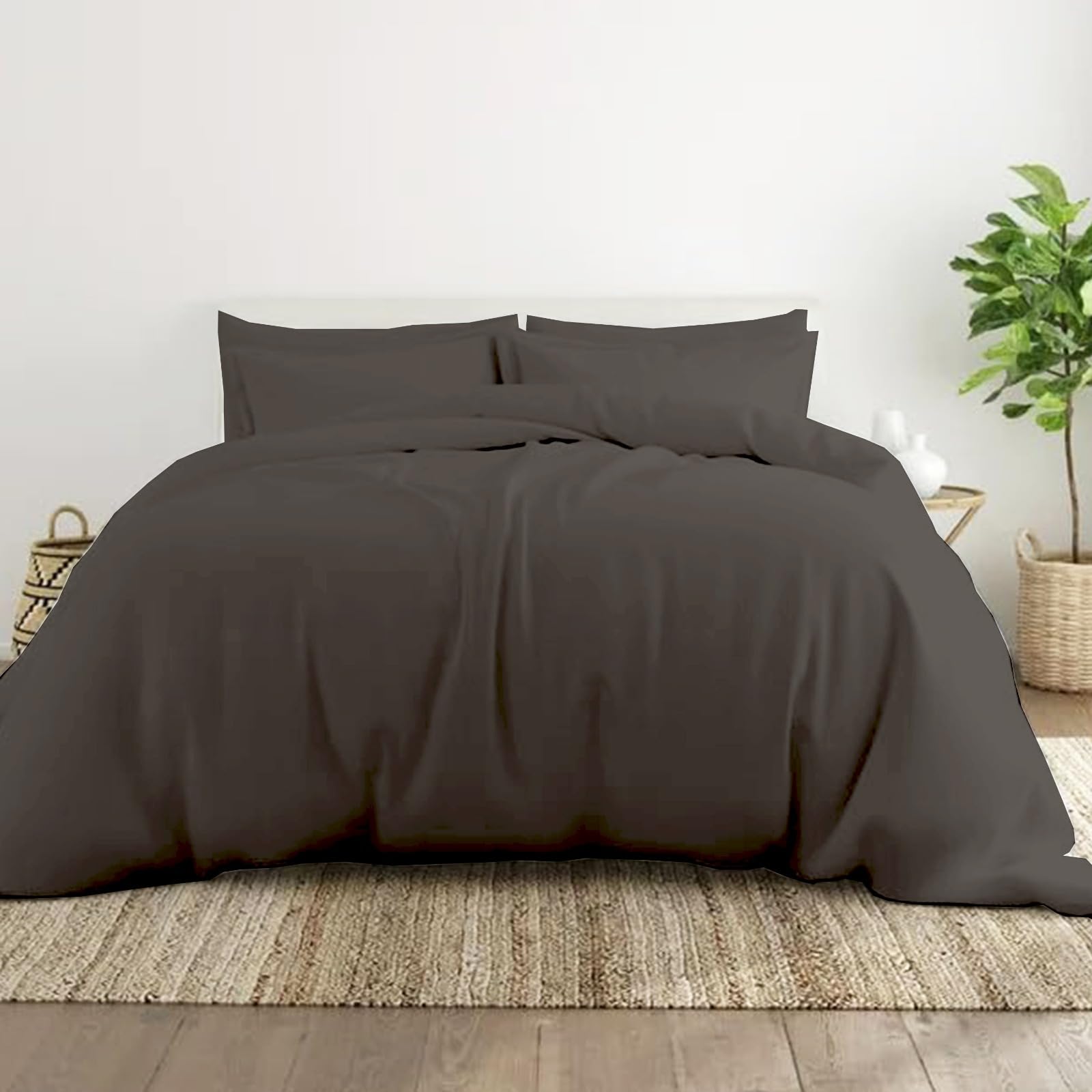 Casa Copenhagen® Luxuria 3Pcs Queen Size Duvet Cover Set- Designed in Denmark, 100% Comb Cotton Duvet 500 TC with Button Closure, Includes 1 Duvet Cover & 2 Pillowcase Set of 3- Dark Grey