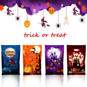 idolpack 50 Pcs Halloween Crafts Plastic Bag with Handle, 6.5''x10.5'' Halloween Goodie Bags, Halloween Candy Goody Trick or Treat Bags for Halloween Party Favors Supplies Decoration