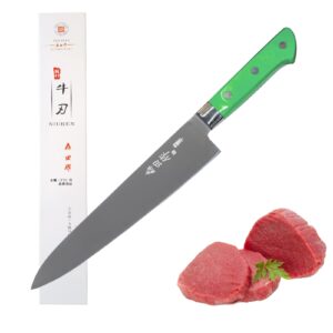 sumteene japanese chef knife 9.5 inches, professional sushi knife with green ergonomic handle, sharp japanese knife, japanese gyuto knife for household or work