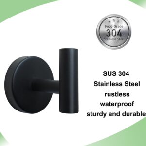 2 Pack Towel Hooks Bathroom Robe Hook Coat Hook Stainless Steel Heavy Duty Door Hangers Towel Robe Clothes Cabinet Closet Sponges Wall Hooks for Bedroom Kitchen Bathroom Hotel Pool - Matte Black