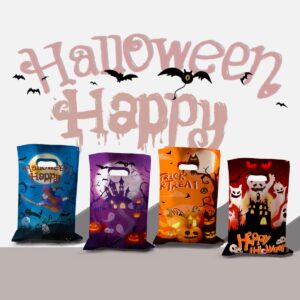 idolpack 50 Pcs Halloween Crafts Plastic Bag with Handle, 6.5''x10.5'' Halloween Goodie Bags, Halloween Candy Goody Trick or Treat Bags for Halloween Party Favors Supplies Decoration