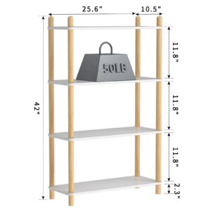 FASTSPOK 4-Tier Wooden Bookcase - Modern Freestanding Bookshelf, Multifunctional Display Shelf for Home and Office, White, Rectangular Design