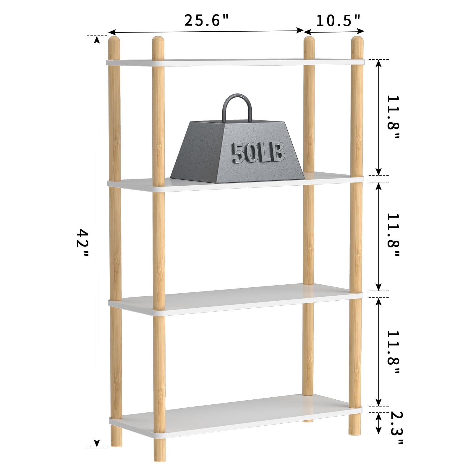 FASTSPOK 4-Tier Wooden Bookcase - Modern Freestanding Bookshelf, Multifunctional Display Shelf for Home and Office, White, Rectangular Design