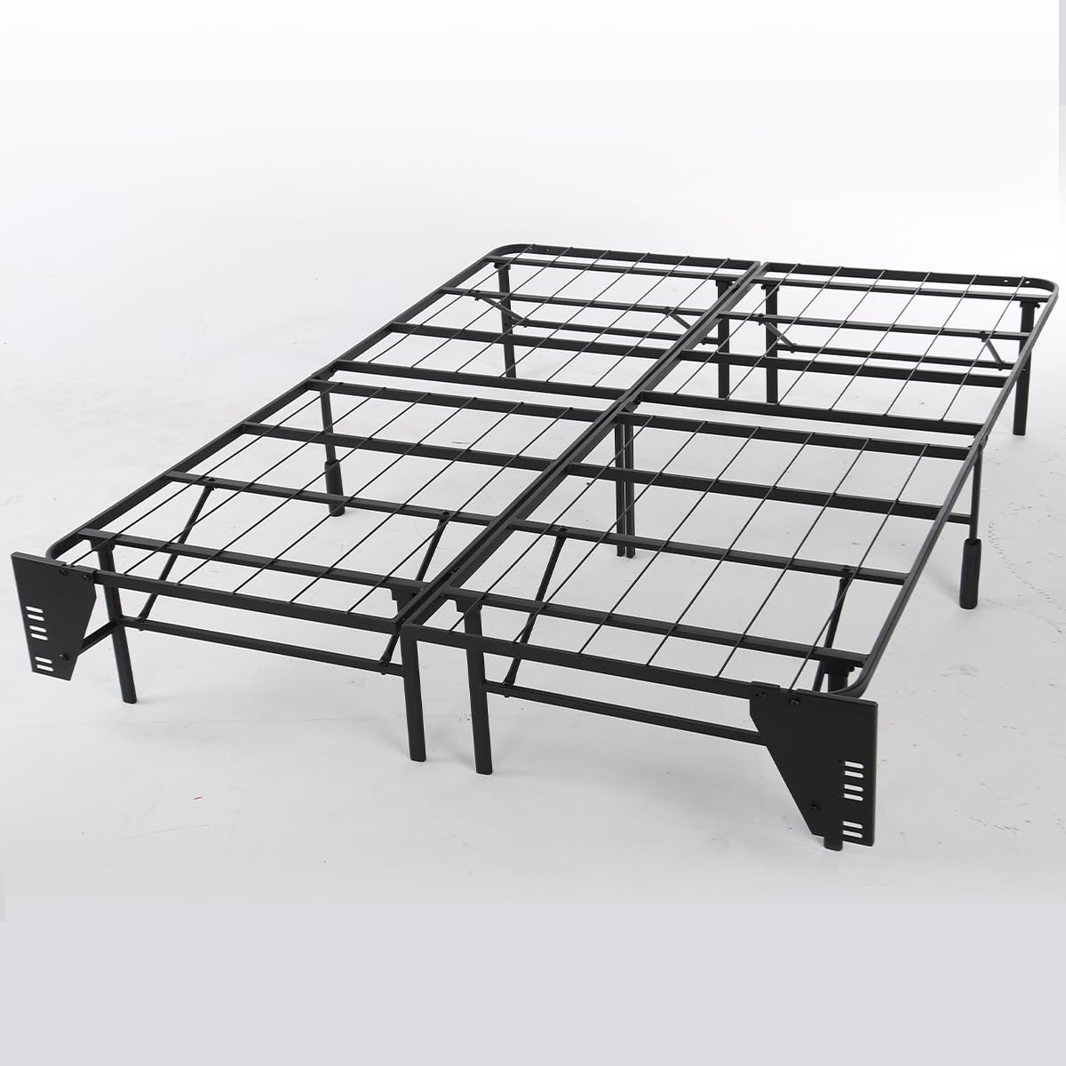 NATURE DEPOT Sturdy 14" Double Metal Bed Frame, Foldable, Attachable Headboard, Easy Assembly,Queen, Black