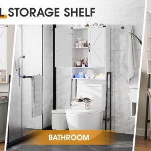 Over Toilet Storage with 2-Door Design Over The Toilet Storage Cabinet with Shelves Bathroom Organizers and Storage with Anti-Tip Device Over Toilet Organizer for Bathroom,Restroom,Laundry White