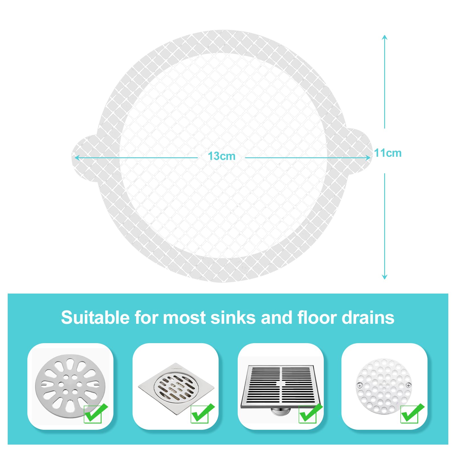 30PCS Disposable Shower Drain Cover Hair Catcher Mesh Stickers Environmentally Friendly Degradable Floor Drain Sticker Effective Capture Human and pet Hair for Bathroom, Laundry, Bathtub, Kitchen,Sink