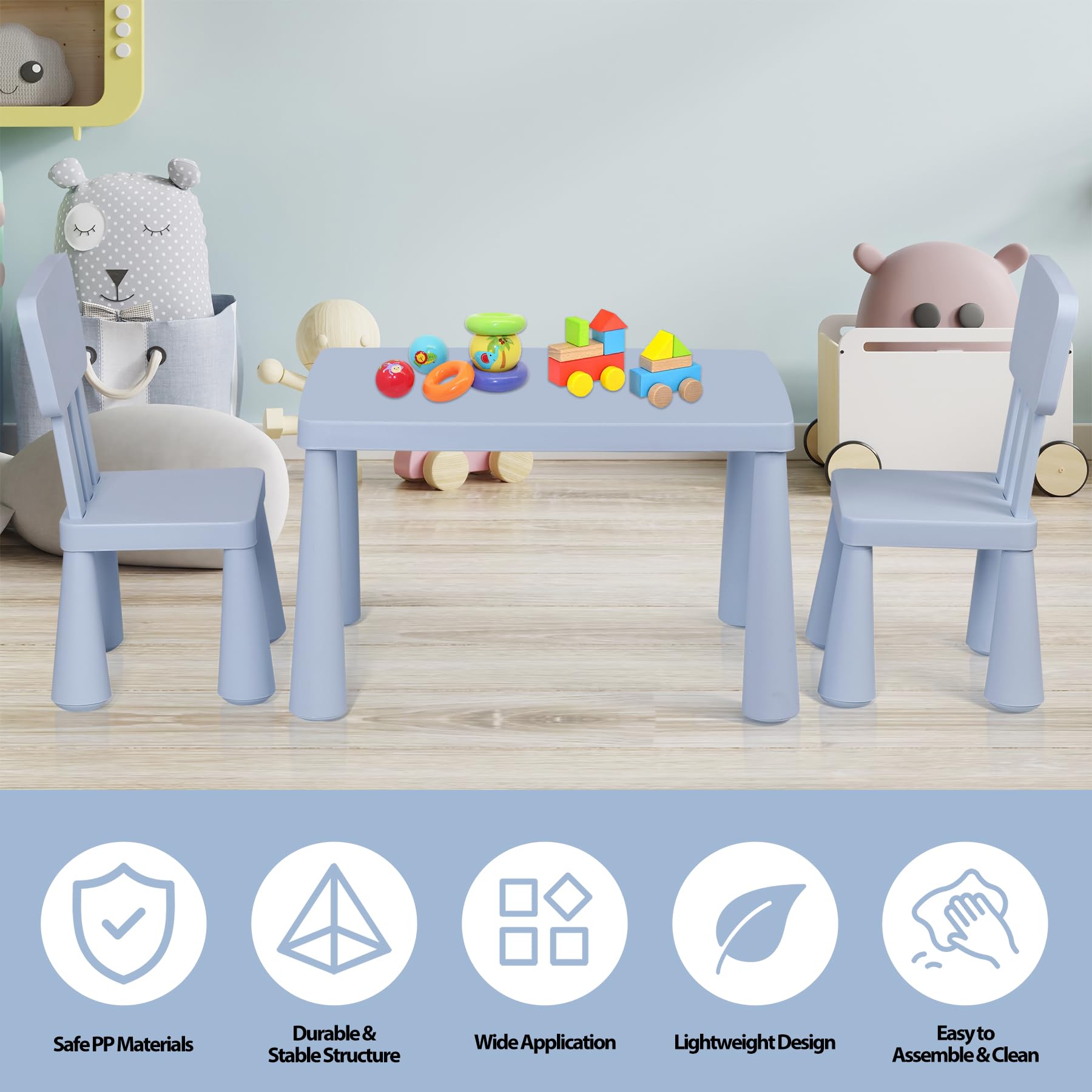 ZENY Kids Table and Chair Set, 3 in 1 Plastic Children Activity Table for Toddlers Drawing, Reading, Crafts, Snack Time, Detachable Tabletop Table and Chair Set for Home, Nursery, Playroom