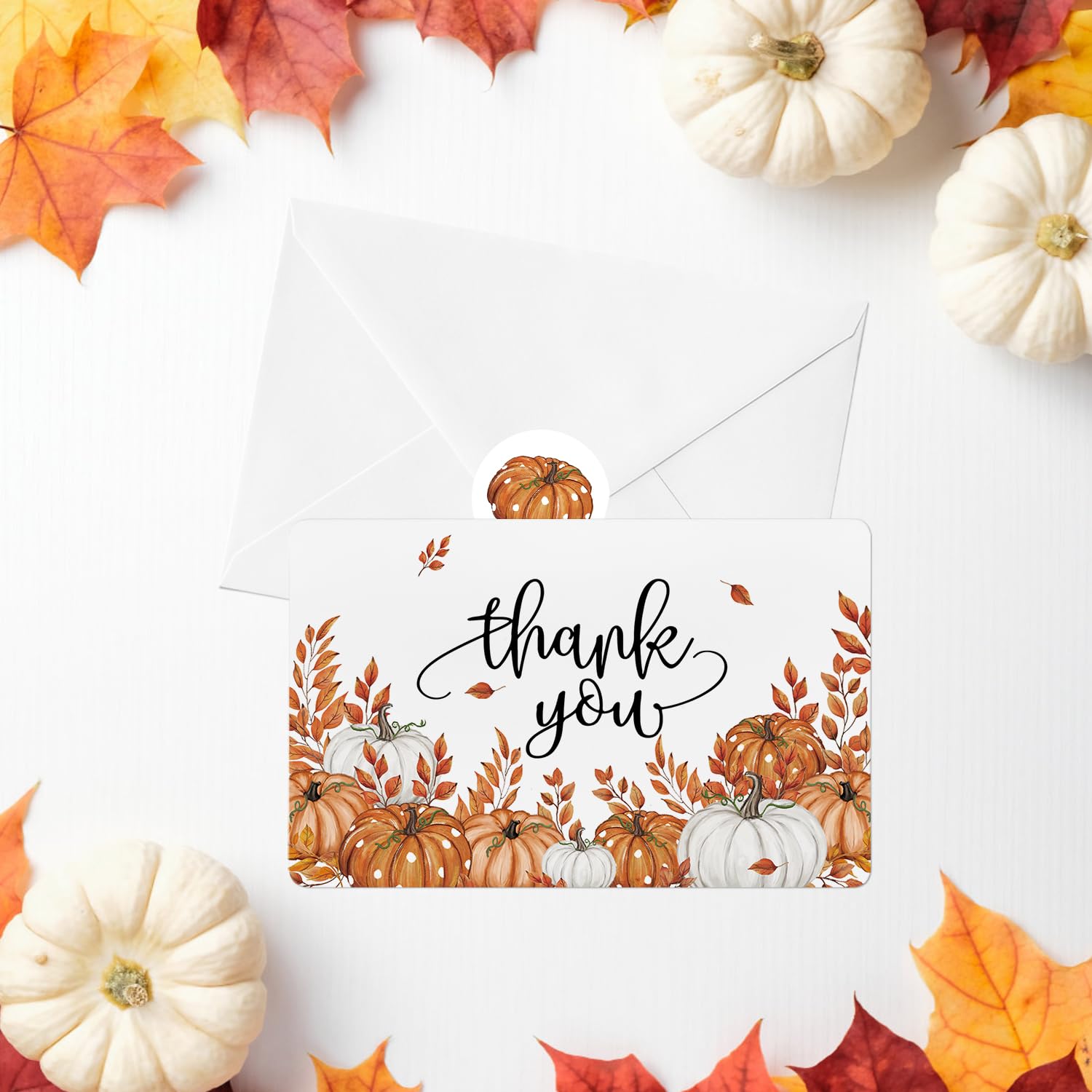 Artoid Mode 36 Pack Leaves Pumpkin Thank You Cards Fall Greeting Cards Gift With Envelope Sticker Blank Note Cards for Birthday Wedding Baby Shower Bridal Shower, 4 x 6 Inch