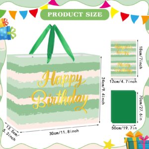 Woosytoo Large Birthday Gift Bag, Sage Green Birthday Gift Bag with Greeting Card Tissue Paper Happy Birthday Gift Bags Christmas Wrapping Paper Bags for Baby Shower Girls Boys Birthday Party Decor