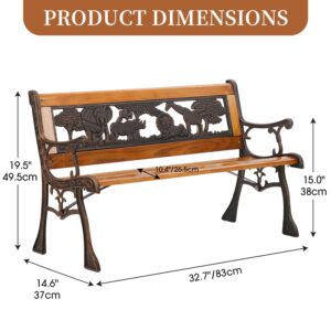 Dopinmin Outdoor Patio Benches Garden Bench Patio Bench Deck Hardwood Cast Iron Love 2-Seat Porch Bnech Chair