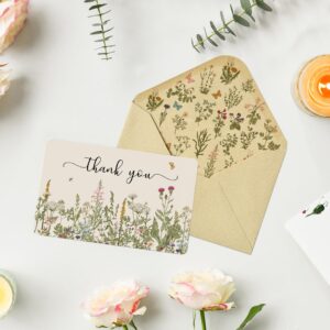 Artoid Mode 36 Pack Leaves Wildflower Thank You Cards Floral Greeting Cards Gift With Envelope Sticker Blank Note Cards for Birthday Wedding Baby Shower Bridal Shower, 4 x 6 Inch