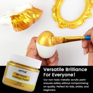 Artme Acrylic Paint Metallic Gold, 100ml Gold Leaf Paint for Art Painting, Hand-crafts, Non-Toxic, Non-Fading Gold Paint Ideal for Canvas, Wood, Fabric, Ceramic, Stone Craft Supplies