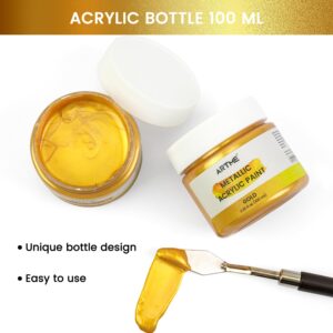 Artme Acrylic Paint Metallic Gold, 100ml Gold Leaf Paint for Art Painting, Hand-crafts, Non-Toxic, Non-Fading Gold Paint Ideal for Canvas, Wood, Fabric, Ceramic, Stone Craft Supplies