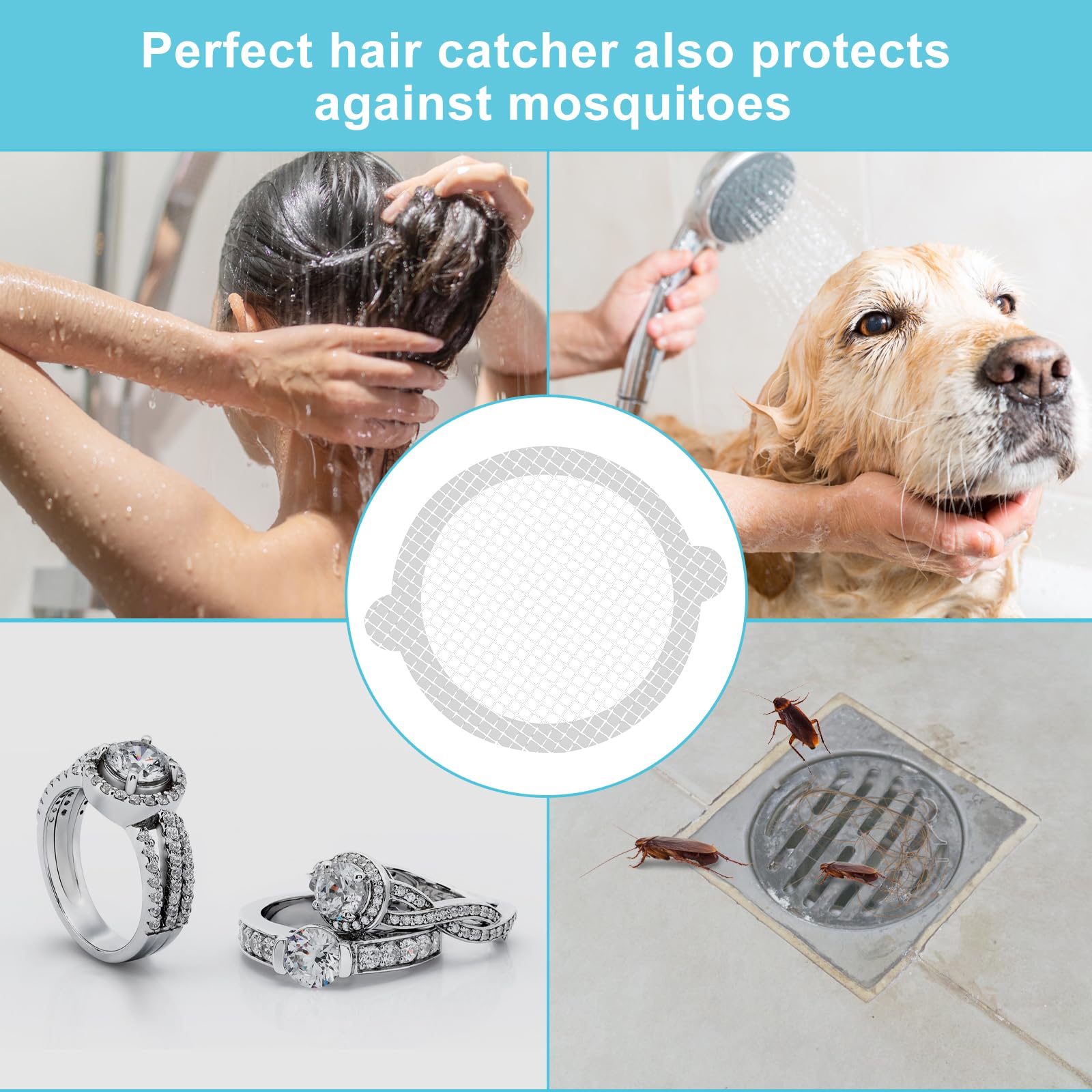 30PCS Disposable Shower Drain Cover Hair Catcher Mesh Stickers Environmentally Friendly Degradable Floor Drain Sticker Effective Capture Human and pet Hair for Bathroom, Laundry, Bathtub, Kitchen,Sink