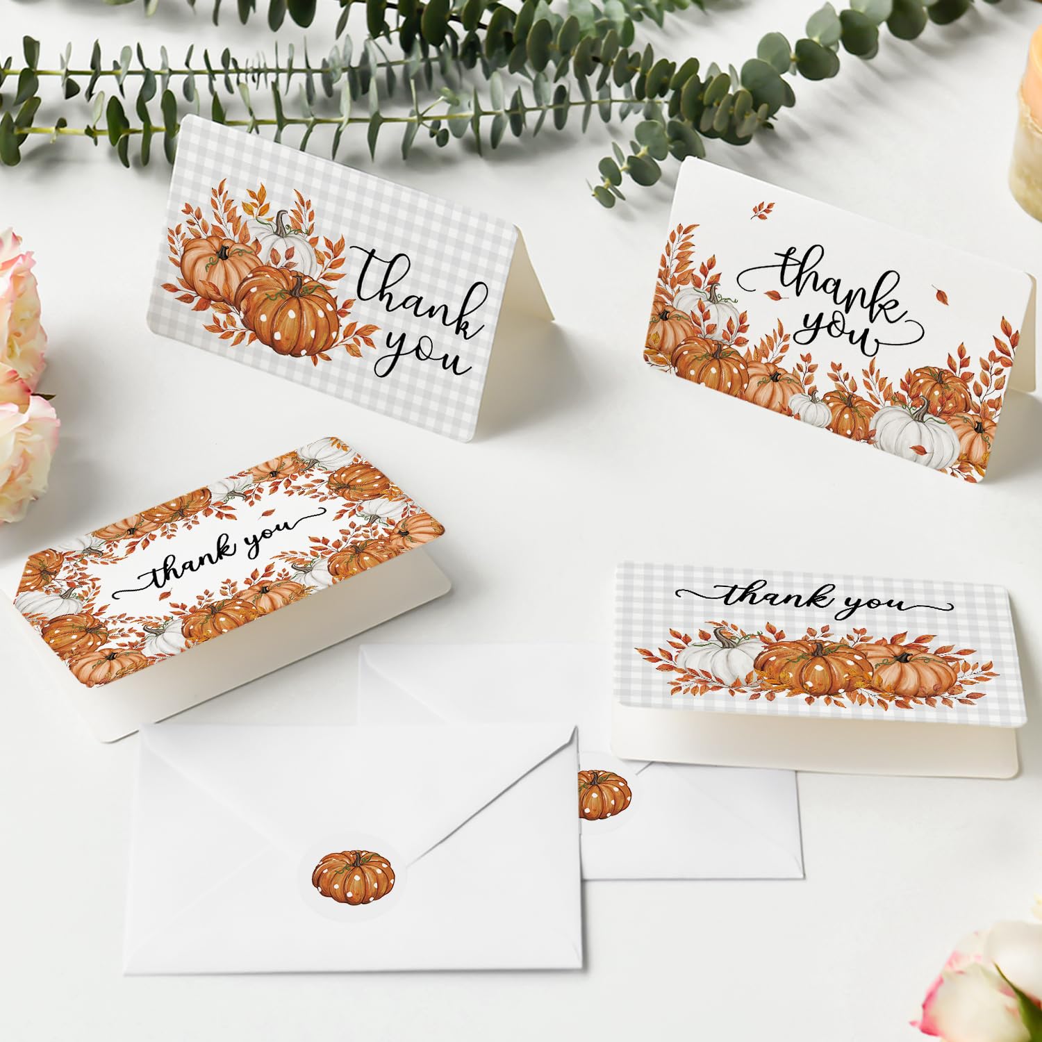 Artoid Mode 36 Pack Leaves Pumpkin Thank You Cards Fall Greeting Cards Gift With Envelope Sticker Blank Note Cards for Birthday Wedding Baby Shower Bridal Shower, 4 x 6 Inch