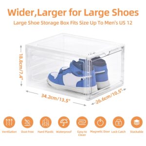 Uni HIMO Drop Front Shoe Box with Clear Door,6 pack Plastic Shoe Boxes Stackable,Thicken & Sturdy Organizer Containers For Sneakers,Fit up to US Size 12(13.5”x 10.5”x 7.4”)