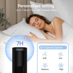 Industrial fan Bedroom Tower Fan, 40 Inch Bladeless Fan, 80 ° Oscillating Fan, Silent Floor Fan With Remote Control Led, 4-Speed Multiple Modes, 7h Timer, Large Air Outlet, Vertical Fan For Home