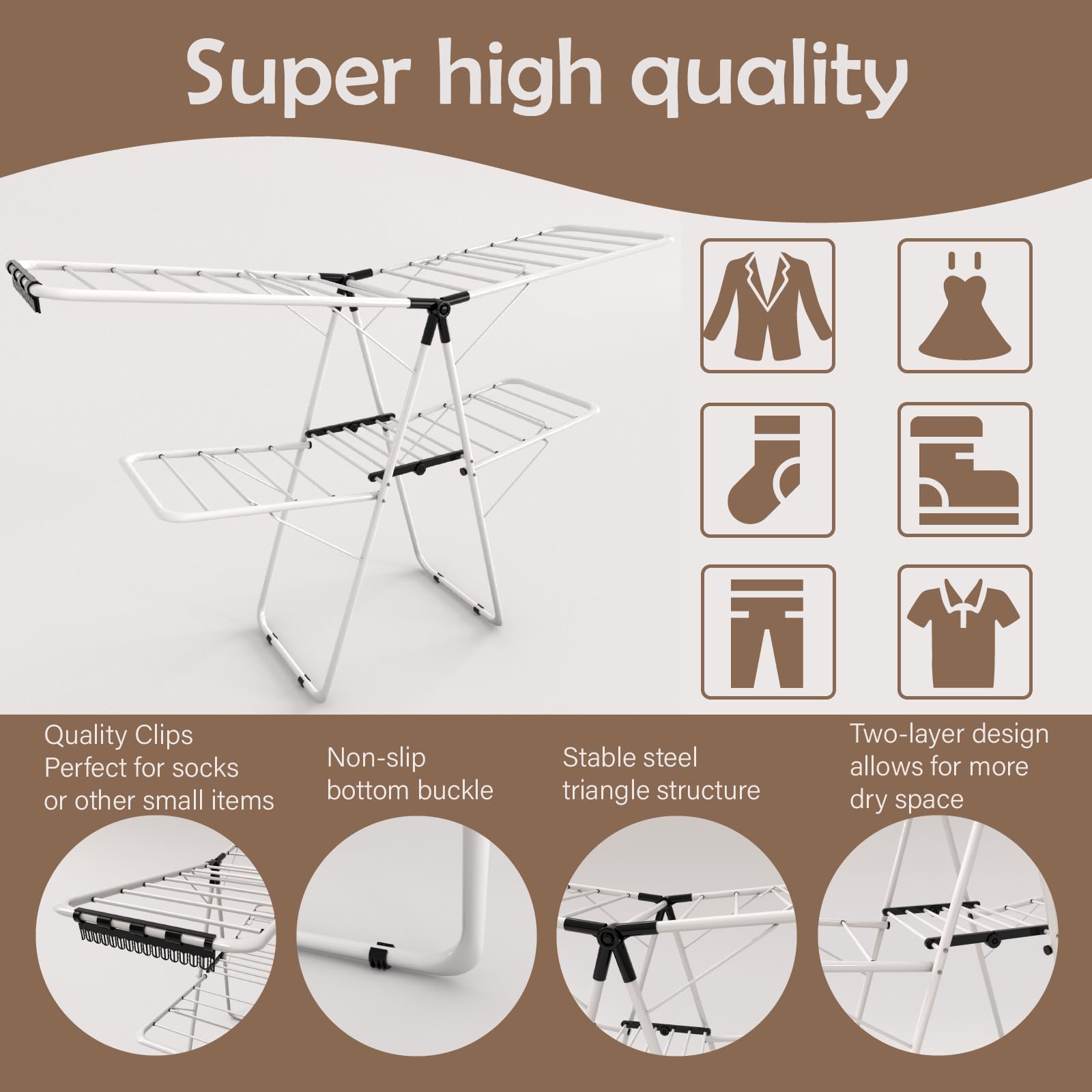 Maomo Double Deck Drying Rack - 2 Layer Large Clothes Drying Rack Foldable,No Installation Required ，Suitable for Indoor and Outdoor.Gull Wings.33 Clothes Poles are Equipped with Sock Clips.