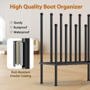 PLKOW Boot Rack Organizer, Metal Free Standing Shoe Racks for Tall Boots, 2 Tier Boot Holder Fits for 6 Pairs, Boot Storage Organizer for Entryway, Garden, Outdoor, Bedroom