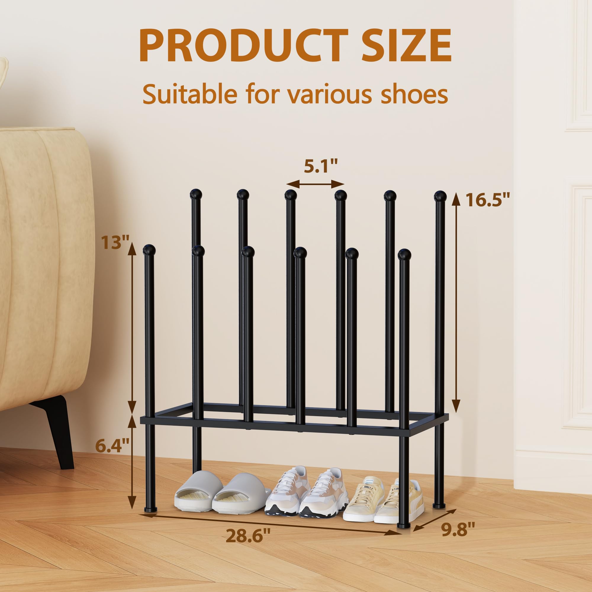 PLKOW Boot Rack Organizer, Metal Free Standing Shoe Racks for Tall Boots, 2 Tier Boot Holder Fits for 6 Pairs, Boot Storage Organizer for Entryway, Garden, Outdoor, Bedroom