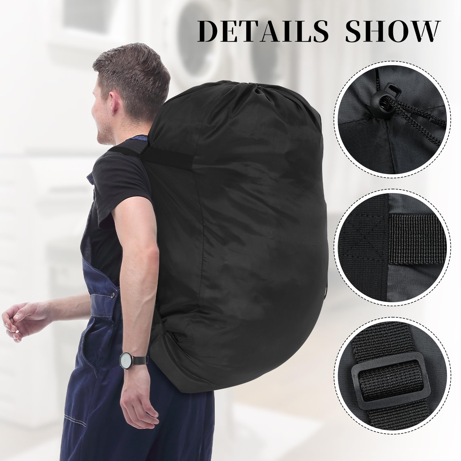 Backpack Laundry Bag Travel Laundry Bag with Shoulder Straps Portable Dirty Clothes Bag Nylon Laundry Hamper with Drawstring Closure for College Travel Laundromat Apartment