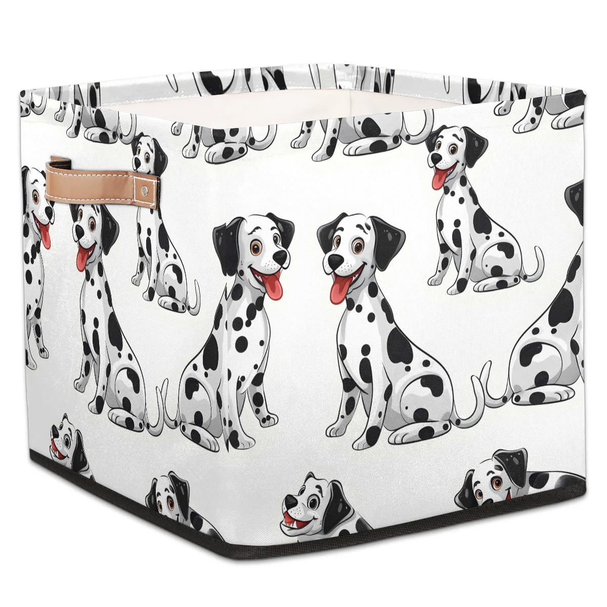 Piolysio Dalmatian Dogs 13 Inch Storage Cube Bins Fabric Storage Bin with Leather Handles Foldable Storage Organizer Baskets for Closet, Living Room, Shelves, Bedroom