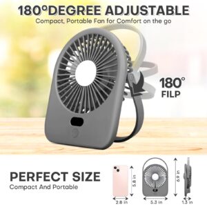 Nezylaf Portable Desk Fan with LED Light, Rechargeable 2000mAh Battery Operated Personal Fan, 180° Tilt Adjustable Small Silent Table Travel Fan, 5 Speeds Desktop Fan for Bedroom, Outdoor