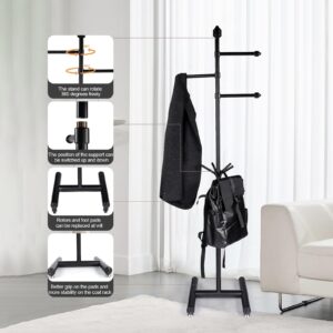 Metal Coat Rack Freestanding heavy duty,Sturdy Coat Tree Stand adjustable height with movable wheels,3 arms can accommodate more Winter Coats Jackets Suits, for Hall Entrance Bedroom Office (Modern)