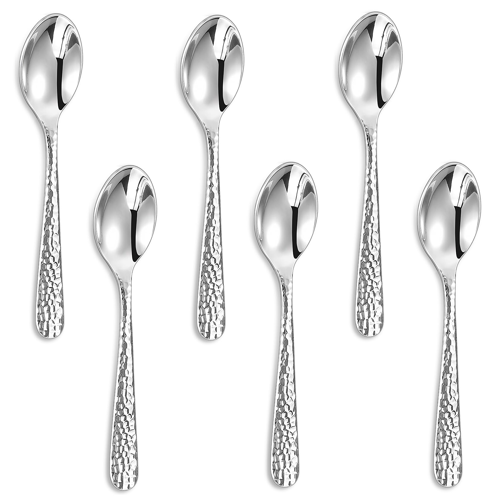 KEAWELL Premium Louise Hammered Demitasse Espresso Spoons: 6-Piece/12-Piece Set, 18/10 Stainless Steel, Mini Coffee Spoons, Small Spoon Set, Brightly-Mirror polished, Dishwasher Safe (6, 4.7 inches)