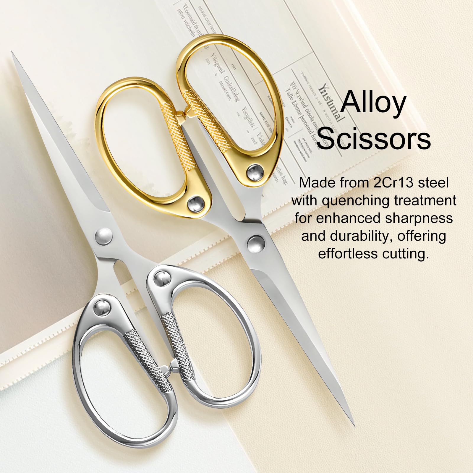 Premium 4.72-inch All Stainless Steel Office Scissors, Ultra-Sharp Multi-Purpose Shears for Fabric, Crafts, and General Use, Gold and Silver