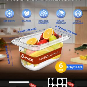 SVKLHY 1/9 Size 4 Inch Clear NSF Polycarbonate Food Pan-9 PCS[Food Grade][Hot&Cold Resistant] Commercial Food Pans with Lids, Restaurant Food Storage Containers Hotel Pan(BPA-FREE)