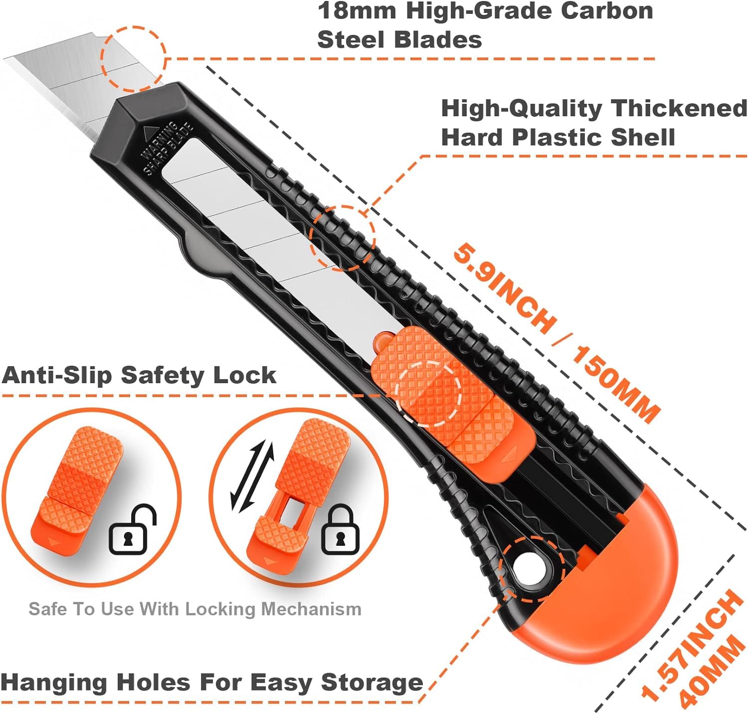 JOYUMY 20 Pack Utility Knife, Box Cutter Retractable, Box Knife for Cartons, Cardboard, and Boxes, Box Opener with 10 Pieces 18mm Snap-off Blade, Razor Knife for Office and Home Use, Box Cutters