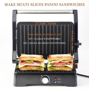 UVFAST Panini Press Grill Sandwich Maker, Large Electric 3 in 1 Panini Sandwich Maker Grill, Open 180 Degrees for Grill Indoor, Perfect for Grilling Steaks, Burger, Sandwich,Non-stick Pan, Black