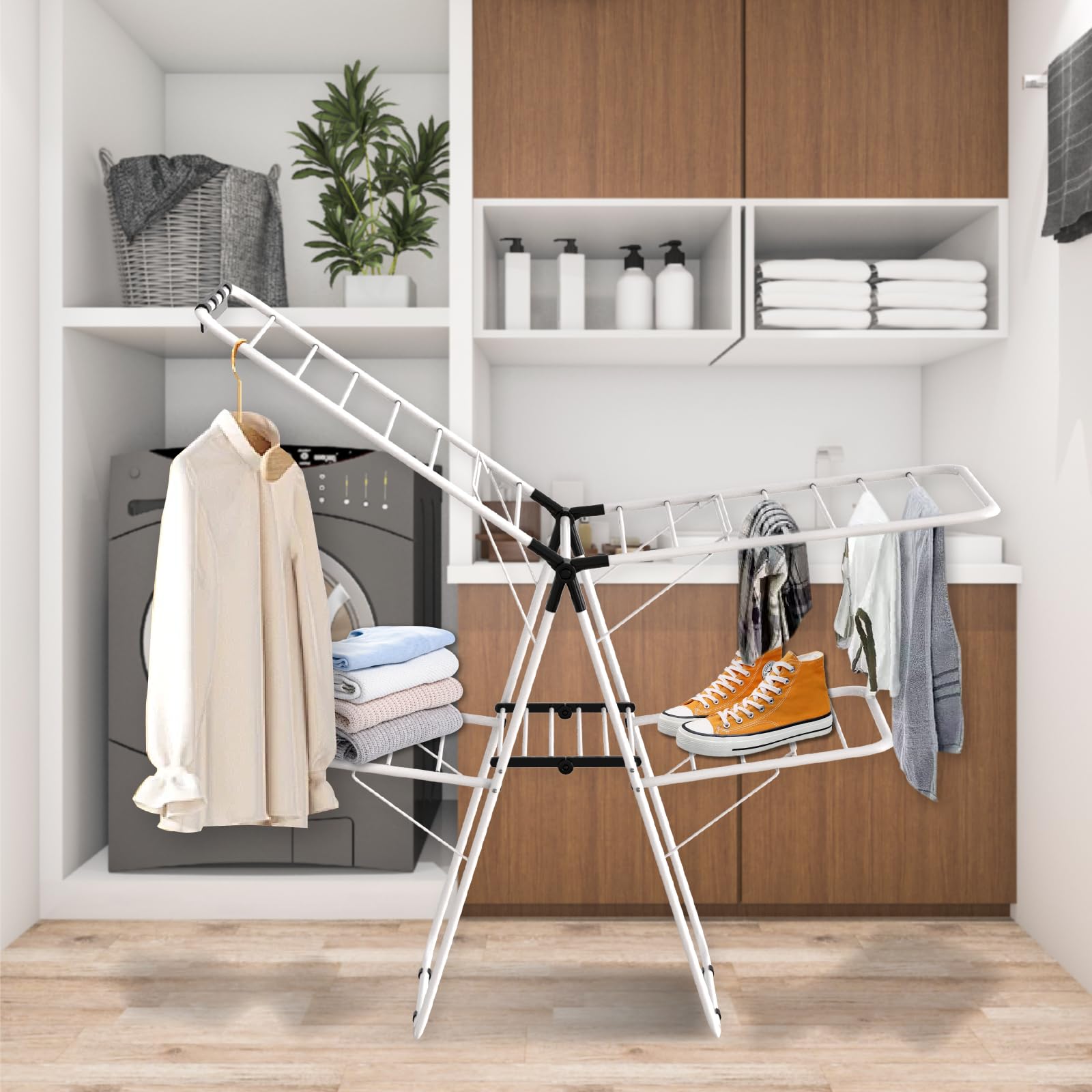 Maomo Double Deck Drying Rack - 2 Layer Large Clothes Drying Rack Foldable,No Installation Required ，Suitable for Indoor and Outdoor.Gull Wings.33 Clothes Poles are Equipped with Sock Clips.