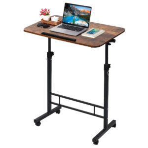 small standing desk adjustable height,rolling computer desk,mobile standing desk with wheels,portable stand up desk,tall computer table,adjustable desktop sit stand desk,size 31.5x15.7 inch brownish c