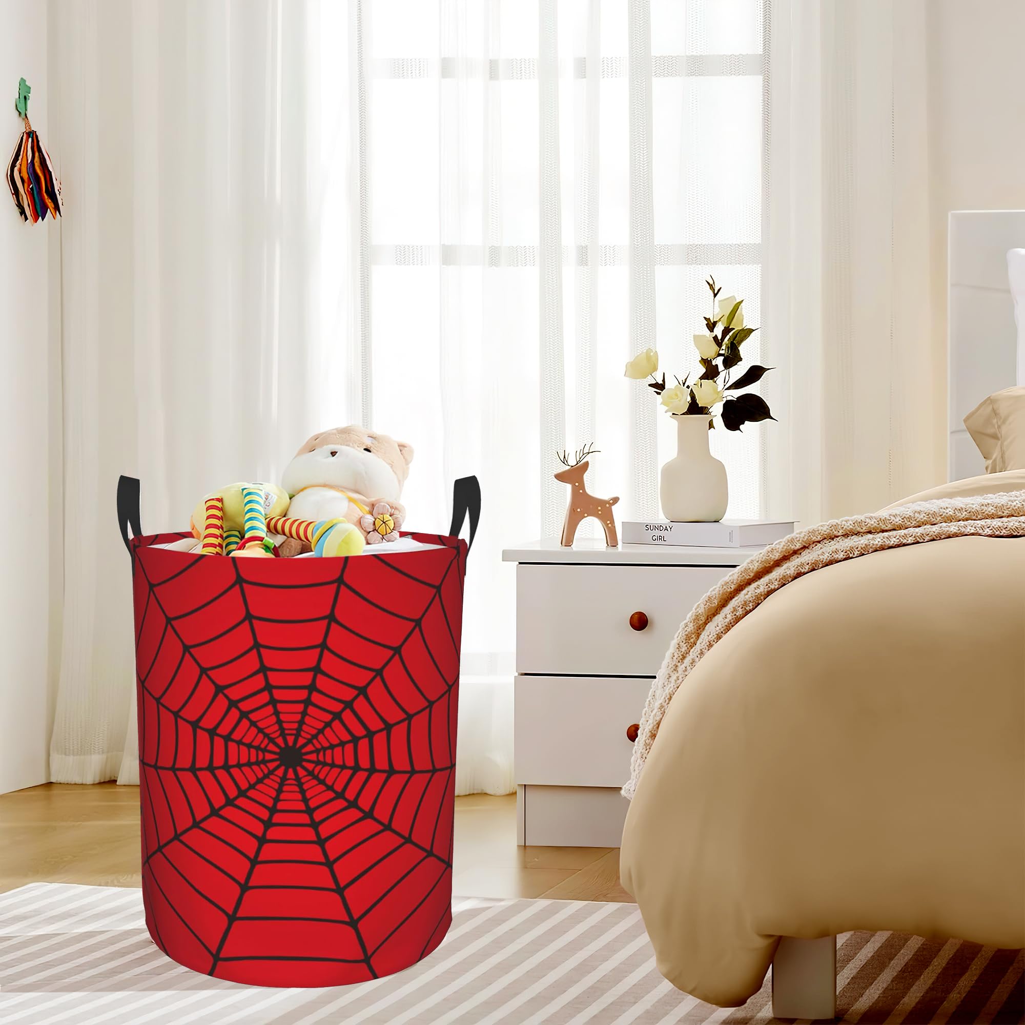 UIUPRO Laundry Hamper, Spider Web Red Laundry Basket,Waterproof Foldable Storage Bin for Bedroom,Clothes Organizer Basket,Toys Box 16x20 Inch