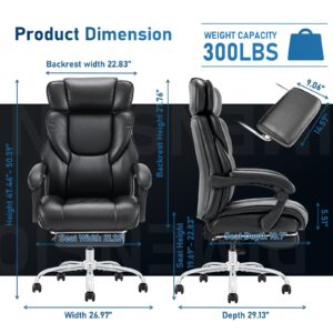 Executive Office Chair with Footrest, Ergonomic High Back Desk Chair, Computer Chair with Adjustable Headrest, Height, Tilt Lock, Extra Lumbar Support Pillow for Comfort, Large Home Office Chair-Black