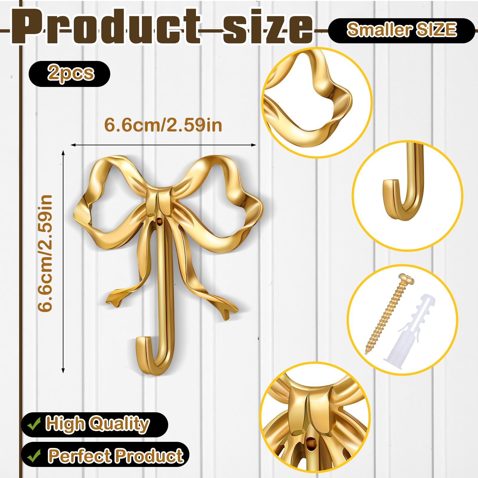 Lineshading 2 Pcs Christmas Wall Decor Gold Bow Knot Hooks Brass Bow Wall Hooks Door Hanger Towel Hooks Brass Coat Hooks Decorative Hooks for Christmas Bathroom Living Room Kitchen Decor (S)